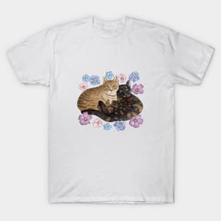 Two Cats with  Flowers T-Shirt